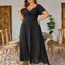EYWOL Women's Plus Size Formal Dress Lace Chiffon Maxi Dress,Open Back Cocktail Dress for Wedding Guest,Party,Gala Events (Black, M)