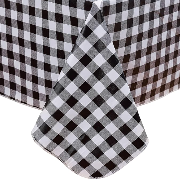 Heavy Duty Vinyl Tablecloth with Flannel Backing Waterproof Oil-Proof Plastic Table Cloth Stain-Resistant Wipeable Rectangle or Square Table Cover for Indoor and Outdoor (Black Checkered, 54x54 Inch)