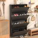 LUCYPAL Shoe Cabinet with 4 Flip Drawers,Slim Shoe Storage Cabinets for Entryway,Black Narrow Shoes Cabinet Organizer for Hallway, Living Room, Bedroom