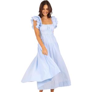 Petal & Pup Womens Linda Midi Dress (Large, Blue Stripe)