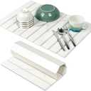 Large Stone Drying Mat for Kitchen Counter - 24"x16"Quick Drying Fast Absorbent Non-Slip kitchen Dish Drying Mats, Friendly Foldable Diatomaceous Earth Mats for Dishes Cups,Match Any Countertop (White)