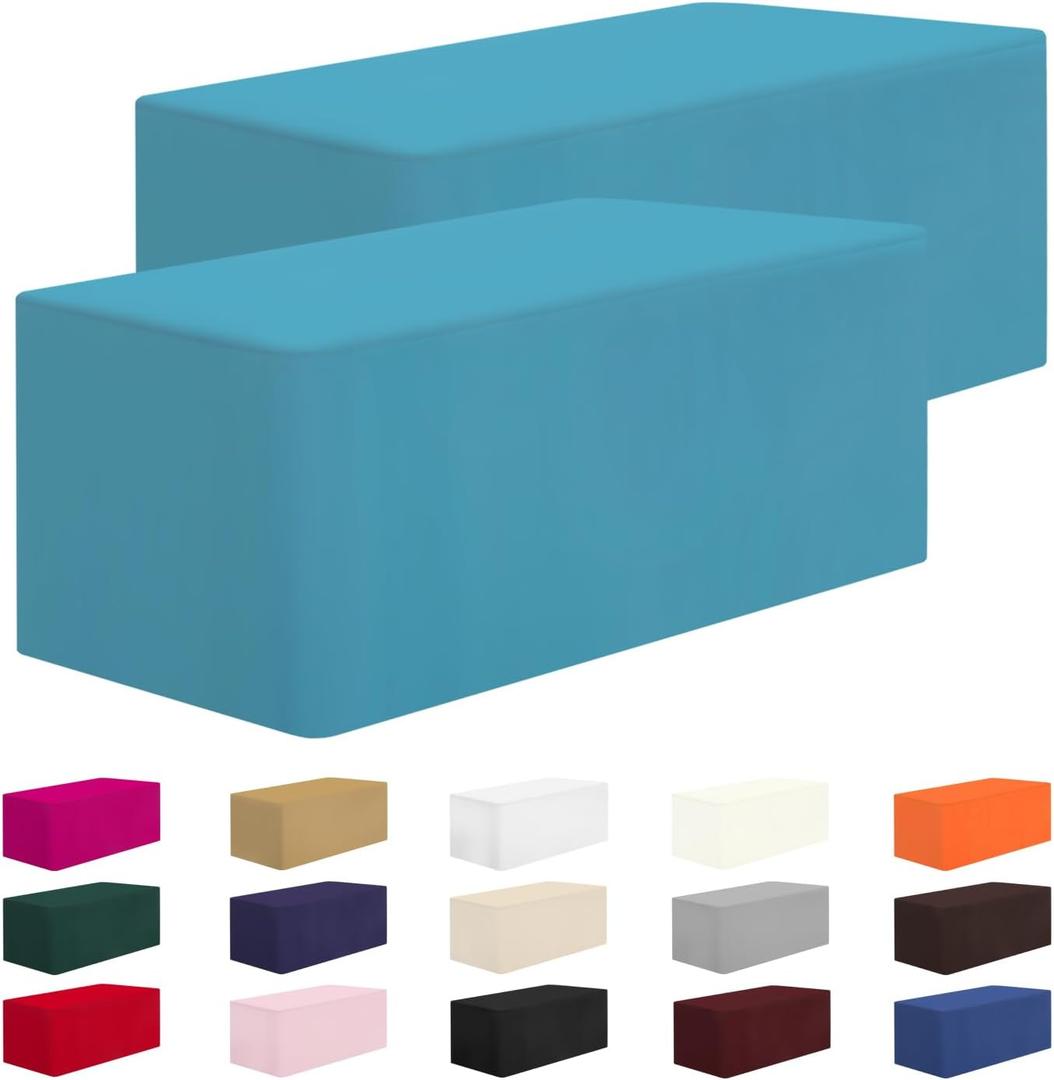 CXPSINC 2 Pack Fitted Table Clothes-96 x 30 Inch Rectangle Tablecloths for 8 Foot Tables, Washable Polyester 4FT Table Cover for Parties, Holiday Dinner, Wedding, Trade Show (Turquoise, 8FT | 2 Pack)