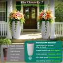 2-Pack 23.5" White Plastic Tall Tapered Planters with Ribbed Texture