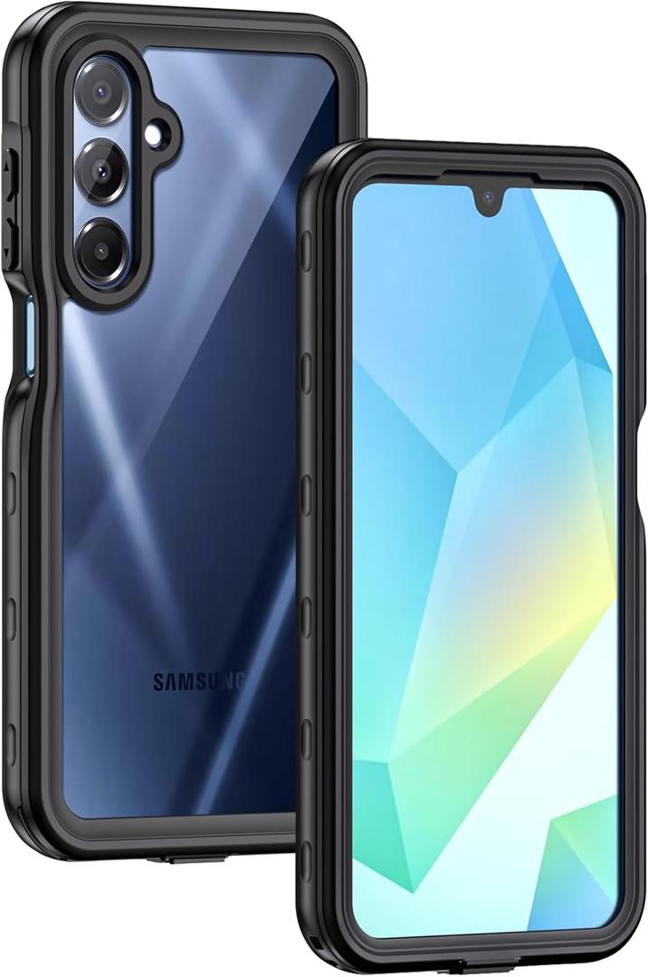 Lanhiem for Samsung Galaxy A16 5G Phone Case, IP68 Waterproof Dustproof, Built-in Screen Protector, Rugged Full Body Shockproof Protective Cover for Samsung A16 5G / 4G 6.7", Black/Clear