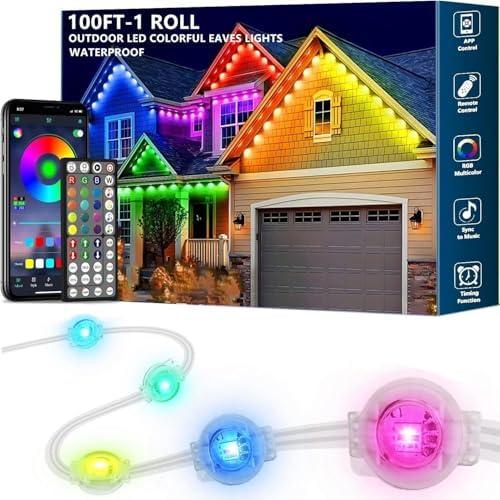 Sxlofty 100FT Permanent Outdoor RGB Lights,IP67 Waterproof Smart LED Eaves Lights with App/Remote Control,for Christmas and All Holiday Decor,Daily and Accent Lighting,House Roof and Garden Lighting