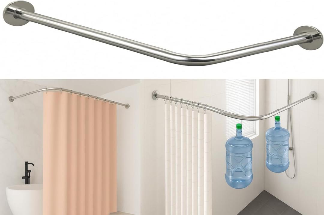 L-Shower Curtain Rods 29.5"-37.4"*35.4"-51.1", Adjustable, No-dr Stainless Steel Shower Rods, 90 Degree Corner Shower Rods For Bathroom Bathtub Clothing Store Locker, Locker Rooms, Fitting Rooms