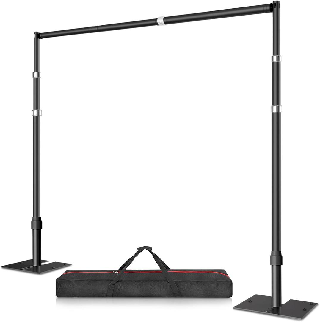 10x10 Pipe and Drape Stand Kit, Heavy Duty Backdrop Stand Adjustable, Sturdy Metal Back Drop Decoration Frame with Flat Base for Parties, Flower Wall, Wedding, Event,Trade Shows, Photo Shoot- Black, 10ftx10ft