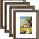 Eletecpro 8x10 Picture Frames Set of 4, Vintage Frame with Glass Cover, Photo Frames 8 x 10 Display 5x7 Photo with Mat or 8x10 without Mat for Tabletop or Wall Decor, Bronze