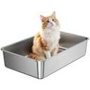 OneBug Stainless Steel Cat Litter Box with High Sides, Large Metal Litterbox Pan, Odor-Free & Non-Stick Smooth Surface, Leakproof One-Piece Kitty Litter Tray for Indoor Cats, Kittens