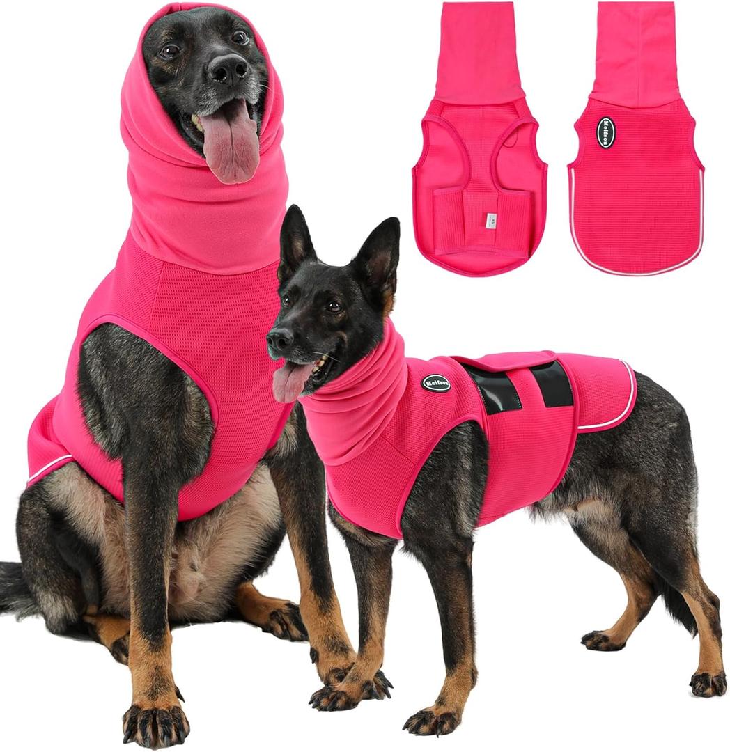 Meifsou Dog Anxiety Vest with Hood, Skin-Friendly Thunder Jacket for Dogs, All-in-One Dog Calming Shirt with Hood for Thunder, Fireworks, Separation - Keep Pet Calm Without Medicine, Rose, 2XL (XX-Large)