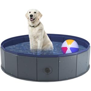 Niubya Foldable Dog Pool, Collapsible Hard Plastic Dog Swimming Pool, Portable Bath Tub for Pets Dogs and Cats, Pet Wading Pool for Indoor and Outdoor, 32 x 8 Inches