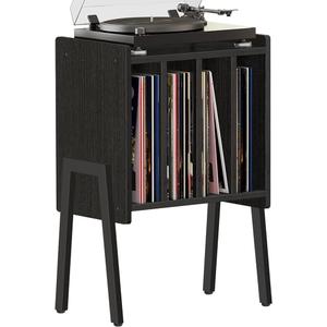 TUTOTAK Record Player Stand, Record Storage Table, End Table with Vinyl Holder Display Shelf, Side Table, Turntable Stand, Nightstand (Black)