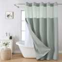 Long No Hooks Needed Linen Textured Shower Curtain with Snap-in Fabric Liner Set,Sage Green Hotel Luxury Decor Shower Curtains for Bathroom,Waterproof & Washable,71Wx80H