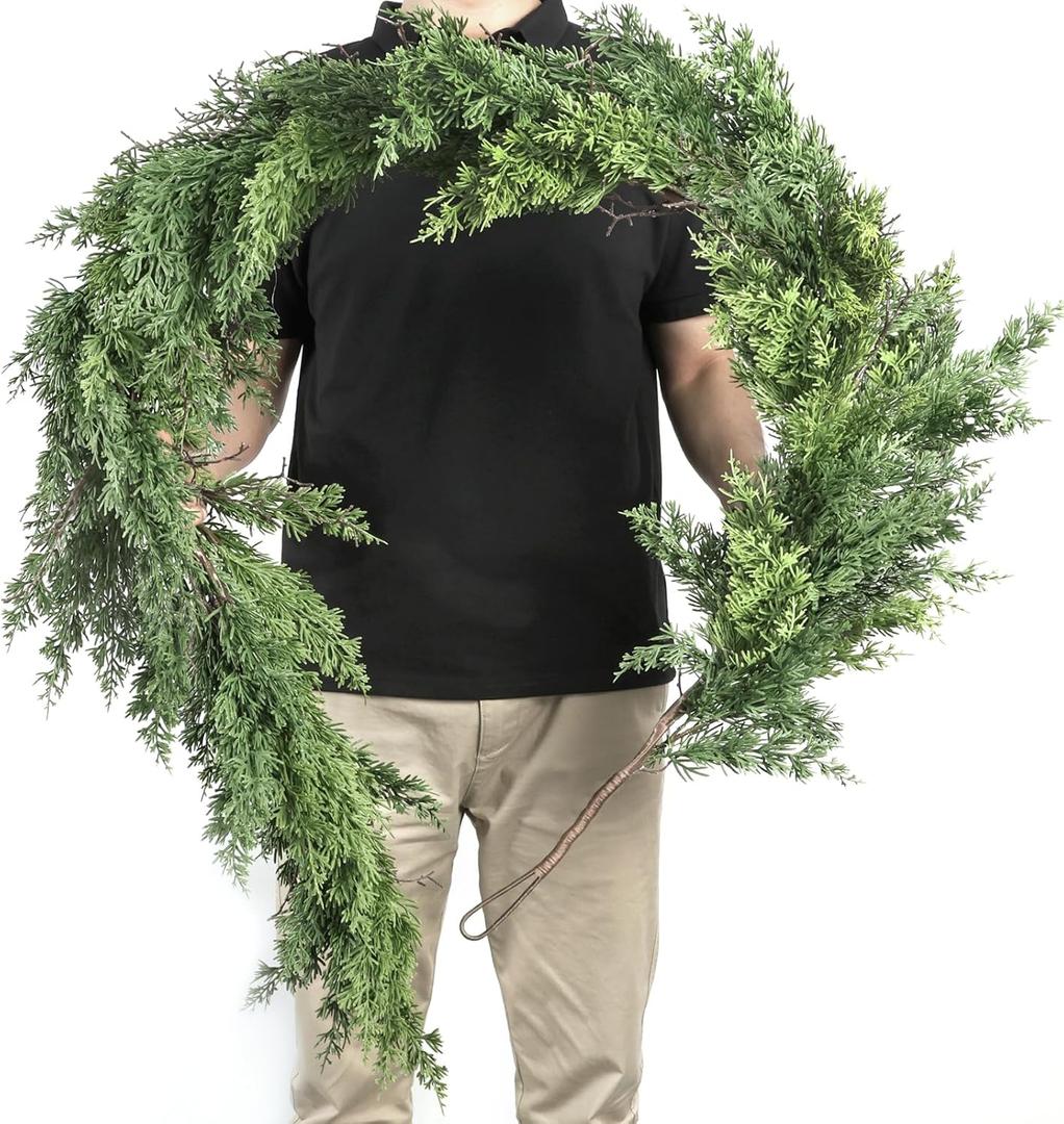 Artgar 6 Ft Christmas Cedar Garland - Realistic Greenery Cypress Garlands - Real Touch Artificial Pine Garland Christmas Decorations for Outdoor Home Dining Table Mantel Stair Porch Winter Xmas Decor