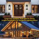 23” Extra Large 3-Light Outdoor Light Fixture 1-Pack, IP65 Waterproof Exterior Light Fixture with Clear Tempered Glass Modern Outside Wall Mount Lamp Matte Black Front Porch Lantern, E12