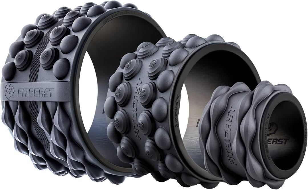 FitBeast Back Roller, Back Wheel Foam Roller - Targeted Muscle Roller for Deep Tissue Massage, Back Stretcher (6''+9''+12'', Black)