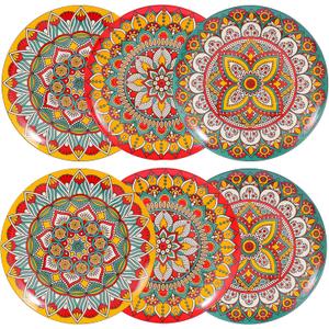 8" Ceramic Plates Set/Luncheon Dishes, Pasta Salad Plate Set, Serving Dishes for festival, Dinnerware Sets for 6, Dishwasher & Microwave Safe, Vibrant Colors