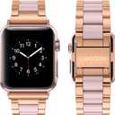 Wearlizer Compatible with Apple Watch Band 42/44/45/46/49mm Fashion Wristbands Women Stainless Steel + Resin Replacement Metal for iWatch Series 11 10 9 8 7 6 5 4 3 SE/Ultra 3 2 1Dark Rose Gold+Pink