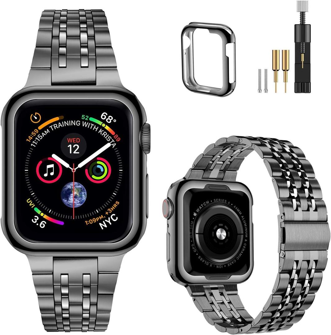 MioHHR Compatible with Apple Watch Band 38mm 40mm 41mm, Solid Stainless Steel Metal Strap Band for iWatch Series 9 8 7 6 5 4 3 2 1 SE, Space Grey (41mm/40mm/38mm, Space Gray)