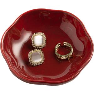 Ceramic Ring Dish Flower Jewelry Holder Dish Cute Jewelry Dish Tray Trinket Dish Small Decorative Tray Key Bowl Room Decor Aesthetic for Mom Best Friend Sister (red)