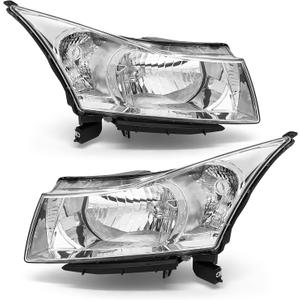 Headlight Assembly for 2011 2012 2013 2014 2015 Chevy Cruze LS/LT/LTZ 2016 Chevrolet Cruze Limited Chrome Housing with Clear Reflector Headlamp Replacement Pair