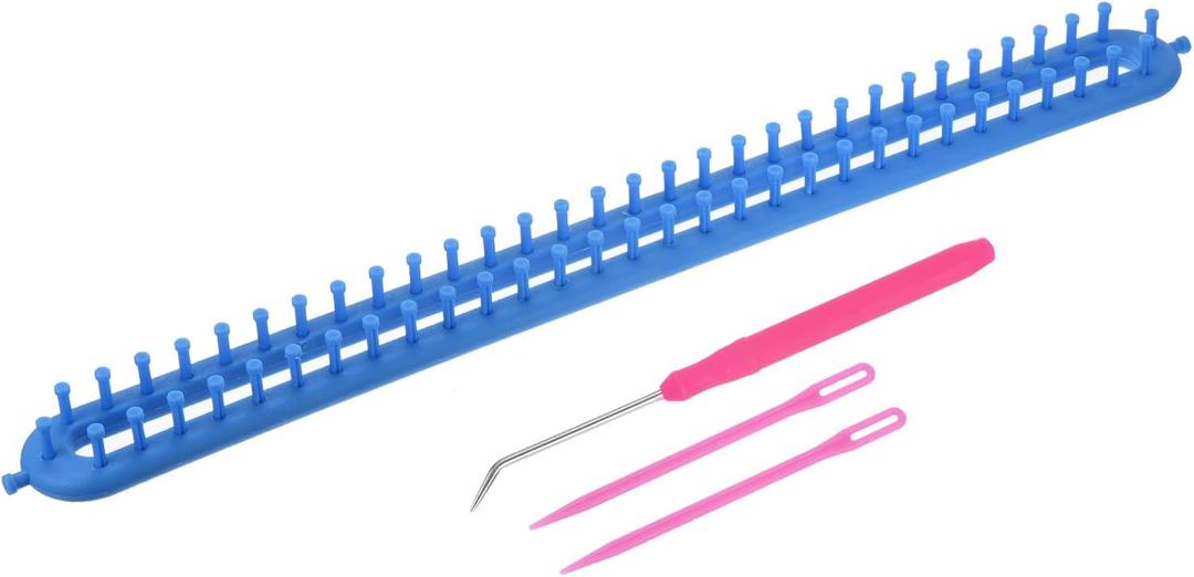 PATIKIL 62 Hooks 58cm Knitting Loom Machines Kit, Plastic Darning Weave Tool with Accessories for Scarf Sweater Shawl Blankets Mending Weaving Stitching, Blue