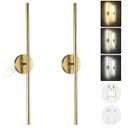 HOJOYRI Wireless Battery Operated Wall Sconces with Remote, Gold Rechargeable Led Wall Lights Set of Two, Cordless Dimmable Battery Powered Wall Lamp Decor for Bedroom Living Room, 3 Color, 32 Inch