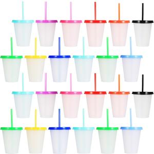 24 Pcs Plastic Tumblers with Lids and Straws, Reusable Cups with Lids Plastic Colorful Cups for Party Birthday, Iced Coffee Cup Travel Mug Cold Drink Tumblers Bulk (16 oz, Multi Colors)