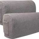 Set of 2 Sofa Armrest Cover Soft Stretch Arm Cover for Recliners Sofas Chairs Washable Arm Covers Couch Furniture Armrest Protector Covers with Pocket (Light Grey)