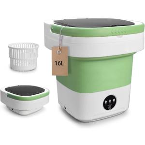 Portable Washing Machine, 16L Upgraded with Spin Basket Laundry Machine, 3 Modes Deep Cleaning, Upgraded Small Collapsible Laundry for Hotel, Apartment, Home and Travel - Green