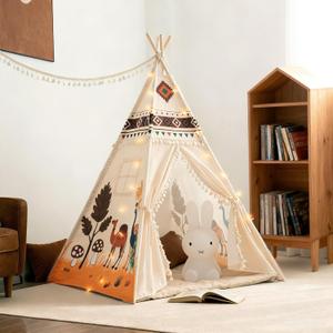 Teepee Tent for Kids, Play Tent with Padded Mat & Star Lights, Indoor Play Tent for Girls & Boys, Desert Camel