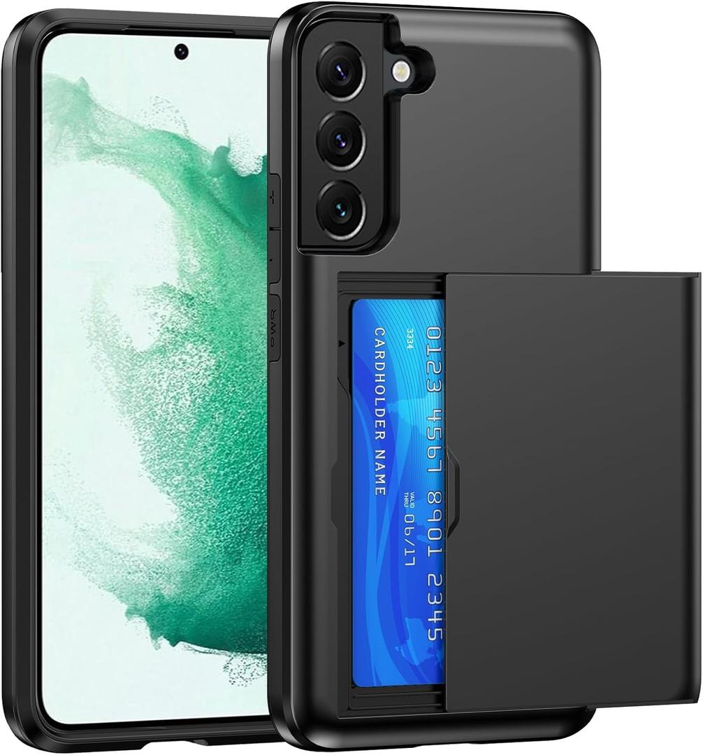 Wallet for Samsung Galaxy S22 Plus Case with Card Holder Dual Layer Military Grade Protective Shockproof Hidden Card Slot Slim Fit Phone Cover - Black