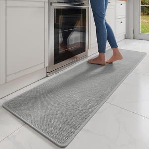 YDKGL Kitchen Mats for Floor, Super Absorbent Kitchen Rugs Non Slip Washable, Soft Imitation Linen Braided Runner Rug, Standing Mat Kitchen Sink Mat, Easy to Clean, Gray 17x71