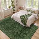 Washable 8x10 Area Rug for Spring Living Room Bedroom Dining Room Under Kitchen Table,Non-Slip Low Pile Stain Resistant Soft Large Carpet for Vintage Floral Oriental Home Decor Grass Green