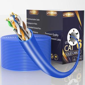 Cat6 Ethernet Cable 1000FT Channel Test Pass, Cat6 1000ft Ethernet Cable 23AWG Solid CCA, Cat6 Cable 550MHZ 10G with Easy Pull Box Blue
