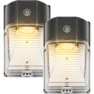 CINOTON 26W LED Wall Pack Light with Dusk to Dawn Sensor, 3000LM [100-277Vac] LED Wall Lights IP65 Waterproof Outdoor Security Flood Lighting for Yard Patio Barn Porch 3000K-Warm White 2 Pack (Bronze)