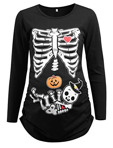Detigee Women's Halloween Pregnancy T-Shirt Skeleton Costume Maternity Tops (Black, Large)