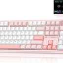 LINGBAO K108 Pro Wireless Mechanical Pink Creamy Keyboard with Number Pad, White & Pink