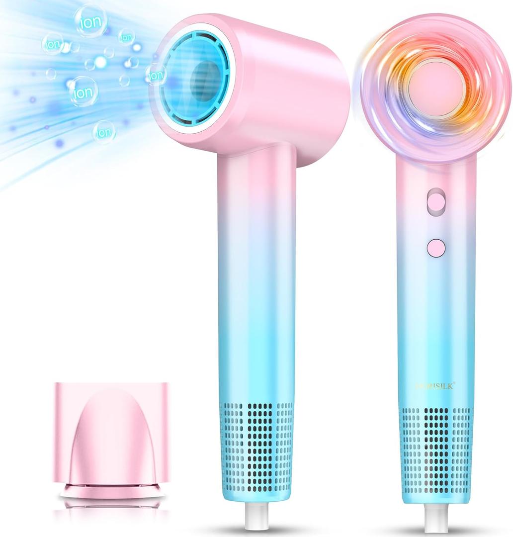 DORISILK Ionic Hair Dryer 110,000 RPM High Speed, Professional Blow Dryers for Salon Home Use, Portable Blowout Hair Dryers Lightweight with Nozzle Hot & Cold Selection Gift for Women Girl, Pink Blue (Colorful)