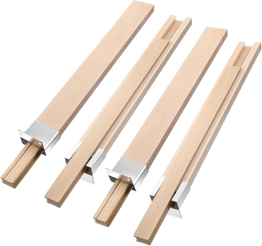 4 PCS 16 Inch Wooden Drawer Slides, Bottom Mount Classic Center Guide Track with Metal Slide Glides, Traditional Wood Drawer Rails for Dresser Cabinet Furniture Replacement