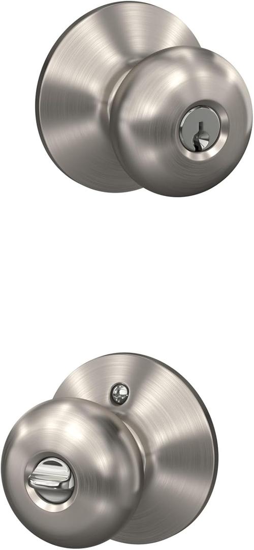 Schlage F51A PLY 619 Plymouth Door Knob, Keyed Entry Lock, Satin Nickel