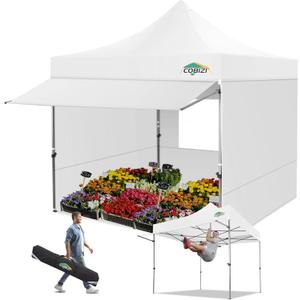 COBIZI 10x10 Pop Up Canopy Tent with Awning & Sidewalls, Heavy Duty Commercial 10X10 Canopy Tents Instant Waterproof, UPF 50+ Sun Shade for Outdoor, Parties, Markets (White)