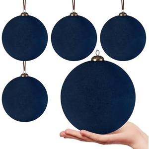 PullCrease 4 Pcs Large Velvet Christmas Balls 6 Inch Christmas Tree Decorations Xmas Ornaments Balls for Family Holiday Wedding Party Xmas Tree Hanging Decoration (Navy Blue)