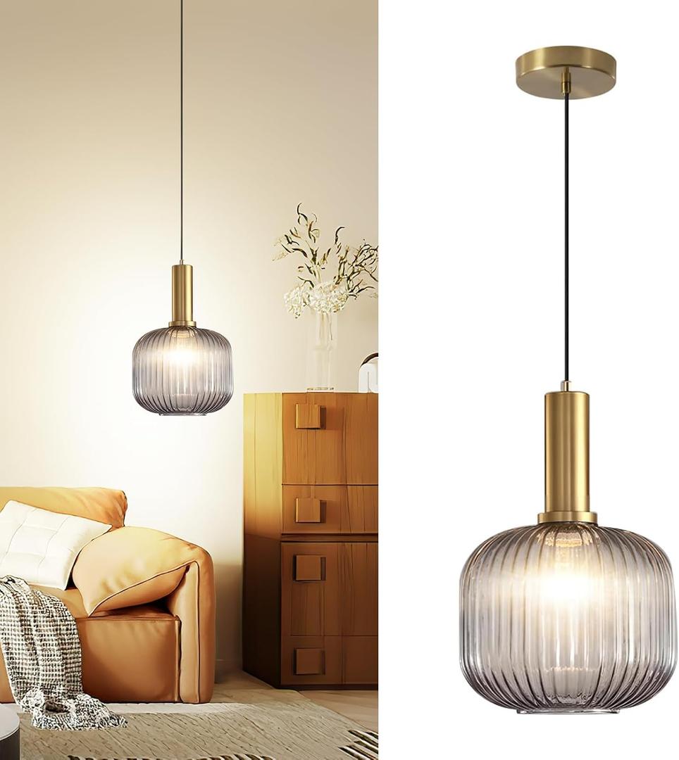 Battery Operated Pendant Light,Glass Battery Ceiling Light Fixtures with Wireless Remote Dimmable,10 Colors Modes Rechargeable Chandelier for Kitchen,Dining Room,Living Room,Bedroom(Clear), One Size