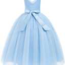 Girls' Special Occasion Dresses: Junior Prom Dresses - Baby Toddler Flower Girls Satin Tulle Princess Pageant Dress for Wedding Kids Evening Ball Gowns Daddy Daughter Dance (Light Blue, 9 Years)