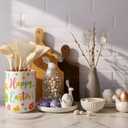 Qinyoung 6.3'' Easter Ceramic Utensil Holder Kitchen Decoration Colorful Spring Egg Bunny Utensil Holder Ceramic Utensils Crock for Rustic Farmhouse Indoor Kitchen Decorations