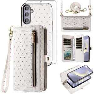 Phone Case for Samsung Galaxy S24 Plus S24+ 5G Zipper Wallet Detachable Magnetic Cell Cover with Screen Protector Crossbody Lanyard Strap Credit Card Holder Slots S24plus 24S + S 24 24+ Women White Phone Case for Samsung Galaxy S24 Plus S24+ 5G Zipper Wallet Detachable Magnetic Cell Cover with Screen Protector Crossbody Lanyard Strap Credit Card Holder Slots S24plus 24S + S 24 24+ Women White