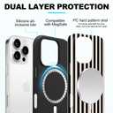 Magnetic for iPhone 15 Case Cute Stripes Phone Case, Shockproof Slim TPU and Hard PC Protective Phone Cover Compatible with MagSafe Designed for Women Girls, Black and White