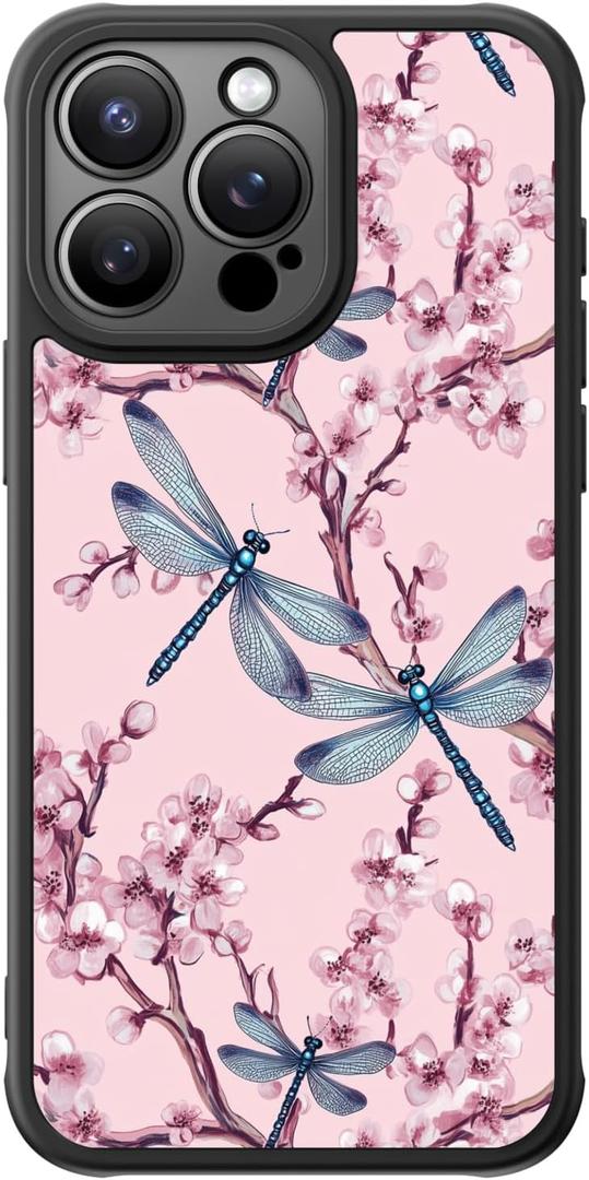 FUNMIKO Cute iPhone 13 Pro Phone Case Wireless Charging & Military-Grade Protection - Trendy Wildflower Design for Women Girls, Matte Cover with Shockproof Corners - Pink Flowers & Dragonflies
