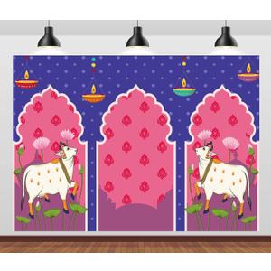 BELECO 7x5ft Fabric Indian Backdrop Lotus Flowers Cows Pooja Pichwai Background for Traditional Indian Pooja Wedding Housewarming Diwali Ganapati Festival Party Decorations Banner Photo Props